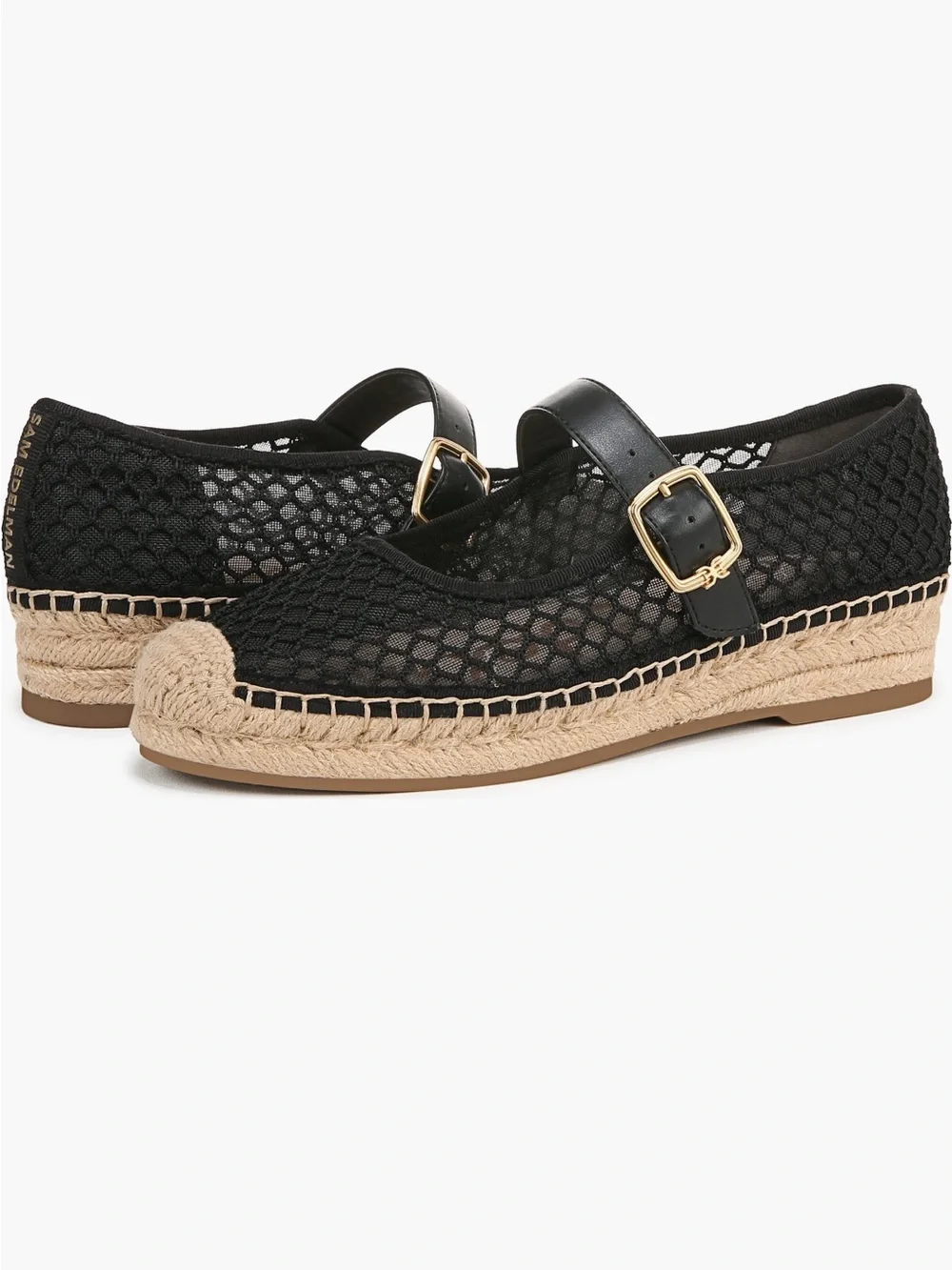 Sam Edelman Black Mesh Mary Jane Espadrilles with Natural Jute Toe